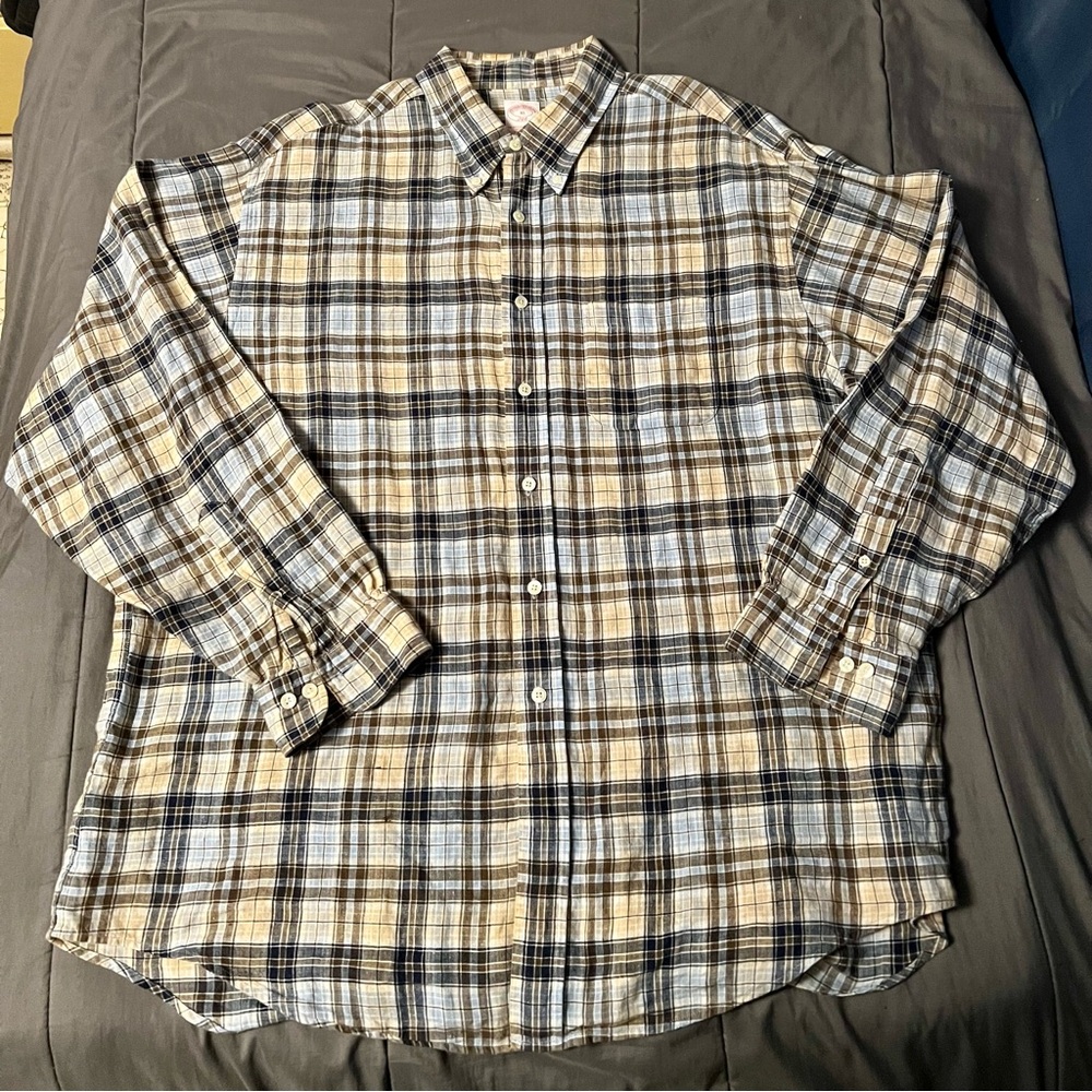 Brooks Brothers Men's XL Plaid Shirt - Blue and Tan